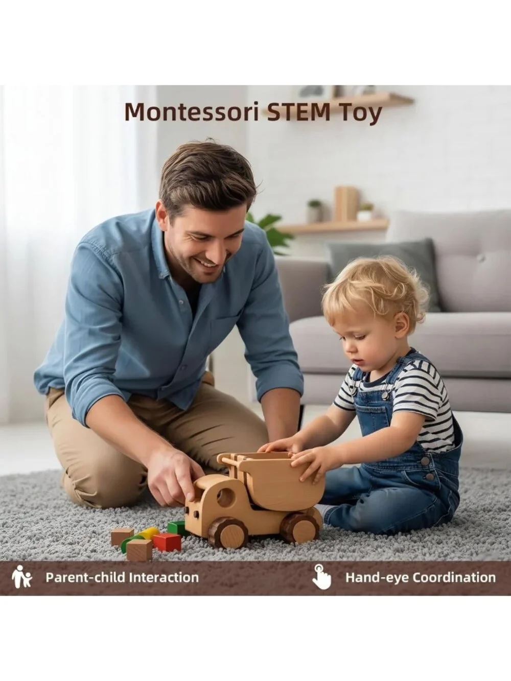 Wooden Dump Truck Toy for Toddlers | Montessori Construction Vehicle | 90° - Picture 7 of 9